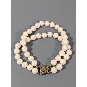 Vintage Japan Ivory Color Faux Pearl Two‎ Strand Bracelet Classic 7.5"